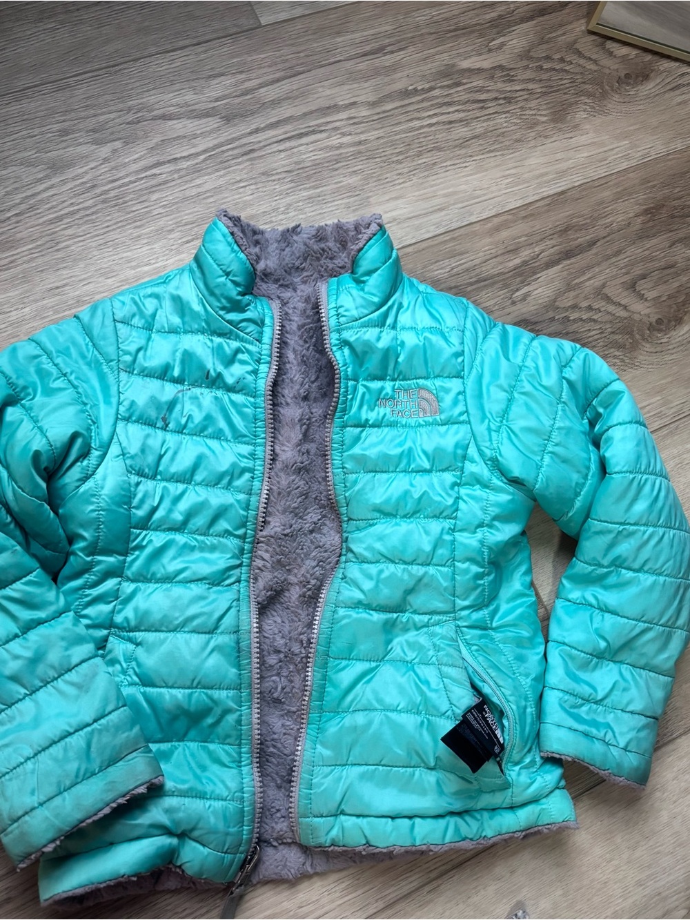 The North Face Turquoise Fleece-Lined Puffer Jacket Girls 5/6 VGUC